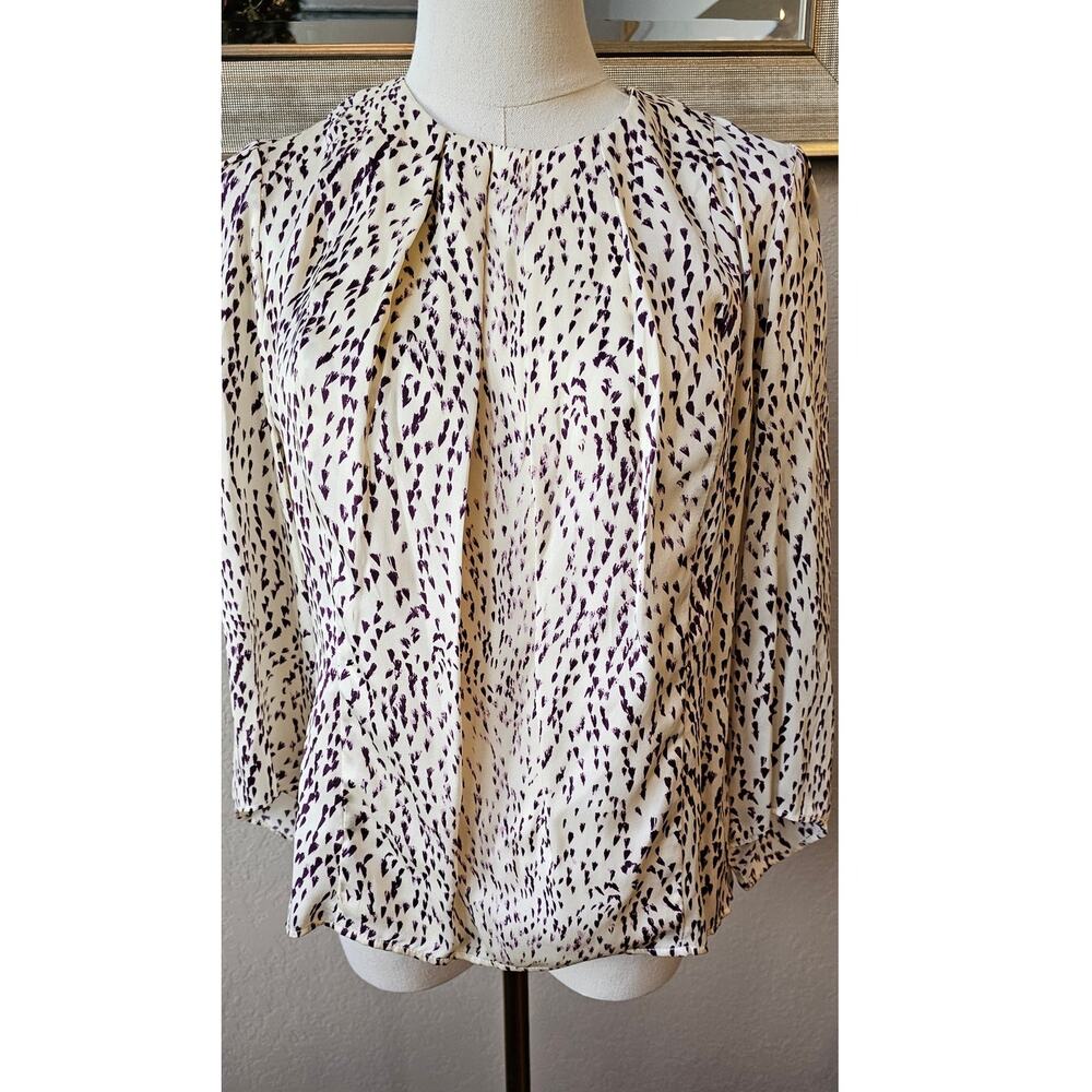 Isoude Pleated Spotted Silk Button Back Top Women Size M Multicolor‎ Career Work